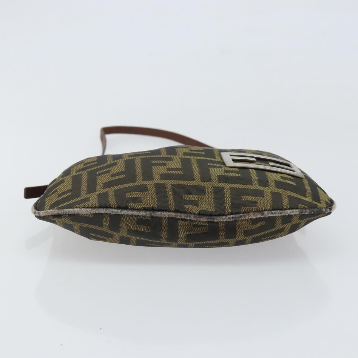 FENDI Zucca Canvas Hand Bag Brown Black Silver Auth bs33057