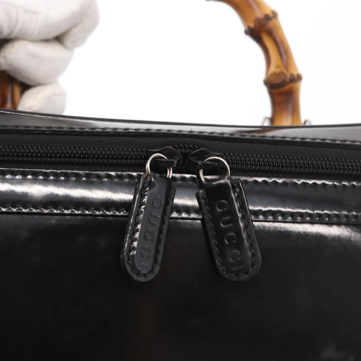 GUCCI Bamboo Vanity Hand Bag Patent 2way Black Silver 013 122 2491 Auth bs33063