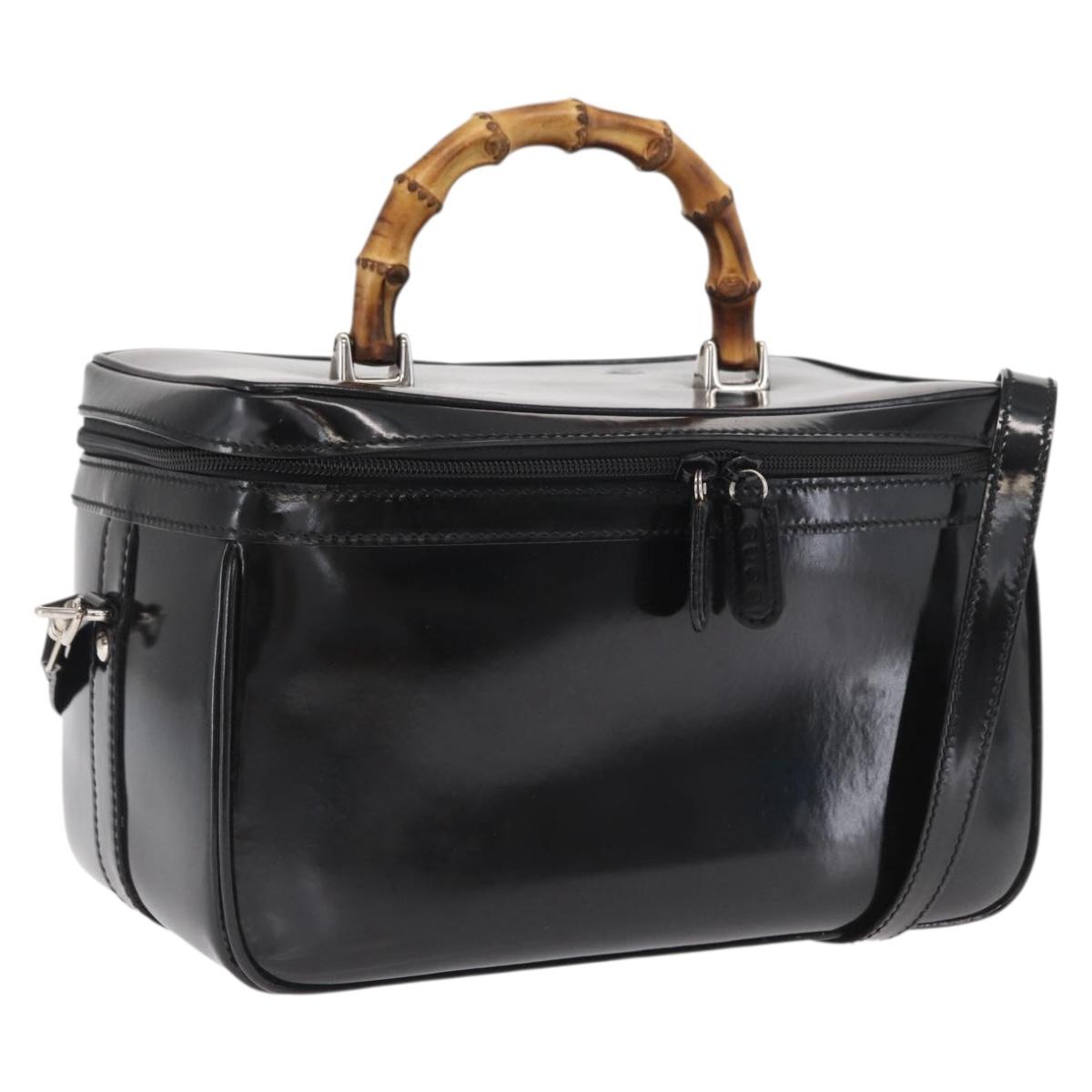 GUCCI Bamboo Vanity Hand Bag Patent 2way Black Silver 013 122 2491 Auth bs33063