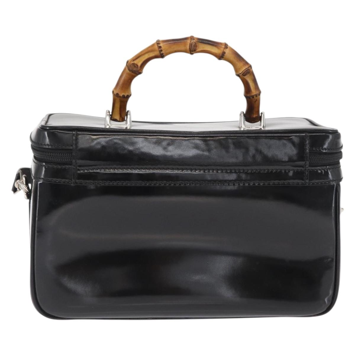 GUCCI Bamboo Vanity Hand Bag Patent 2way Black Silver 013 122 2491 Auth bs33063