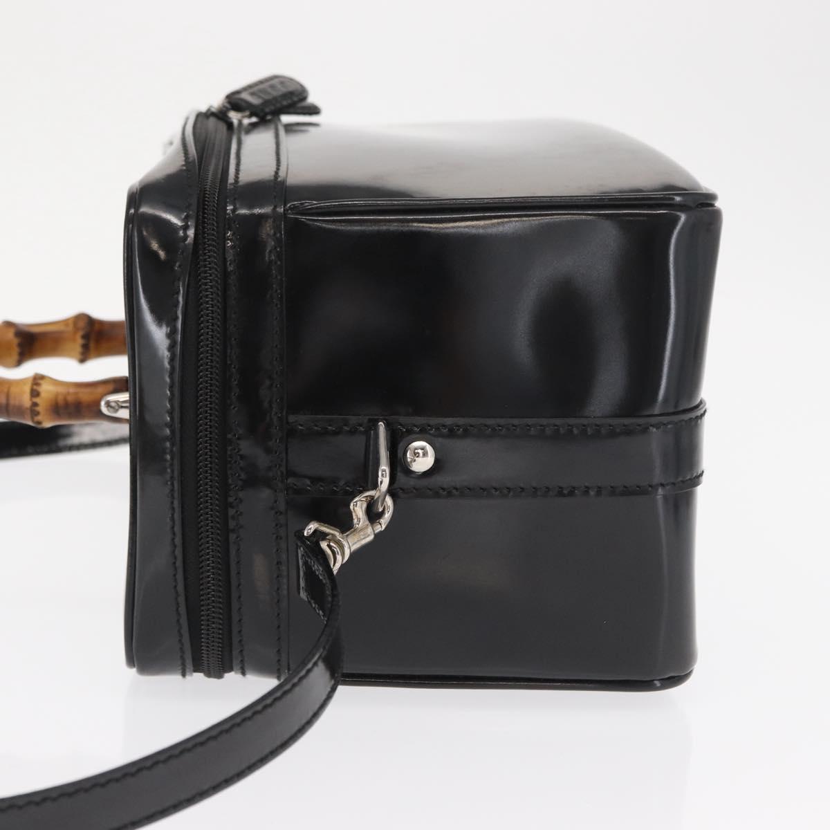 GUCCI Bamboo Vanity Hand Bag Patent 2way Black Silver 013 122 2491 Auth bs33063