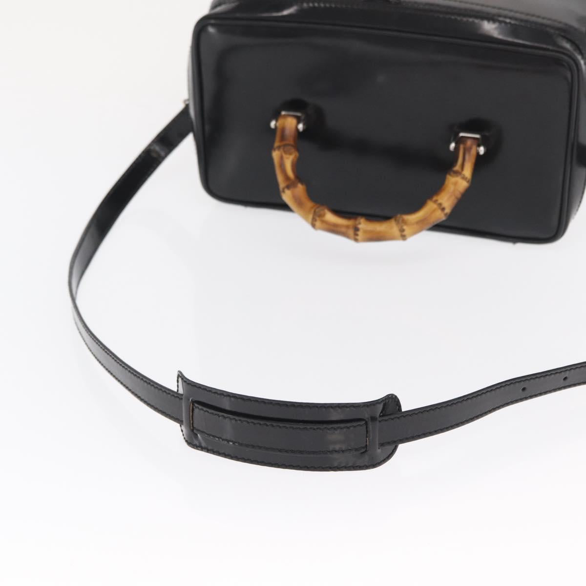 GUCCI Bamboo Vanity Hand Bag Patent 2way Black Silver 013 122 2491 Auth bs33063
