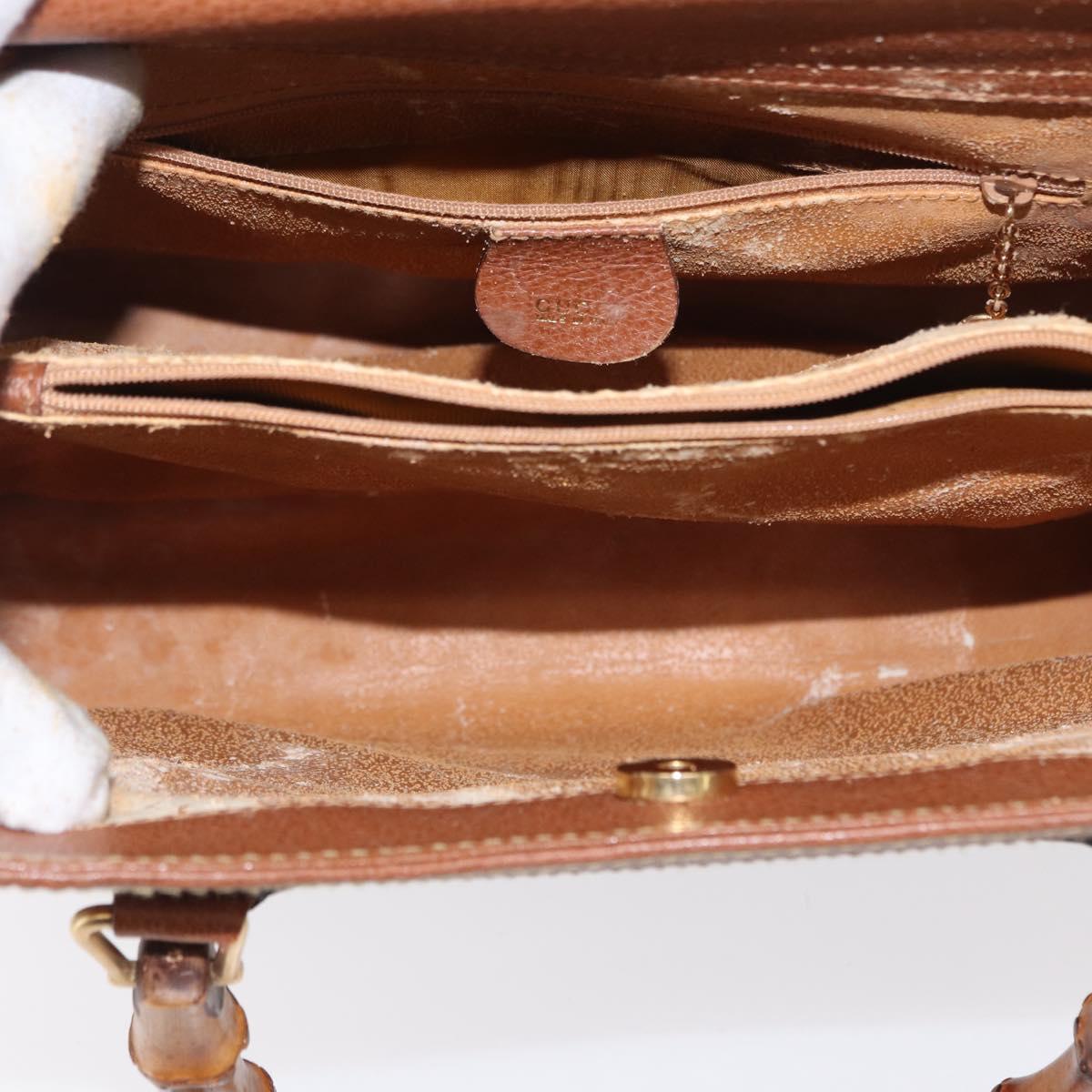 GUCCI Bamboo Hand Bag Leather Brown Gold 002 2853 02600 Auth bs33066