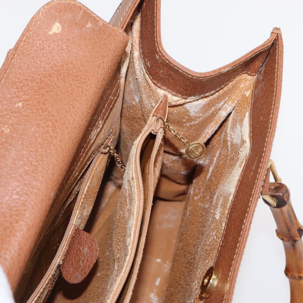 GUCCI Bamboo Hand Bag Leather Brown Gold 002 2853 02600 Auth bs33066