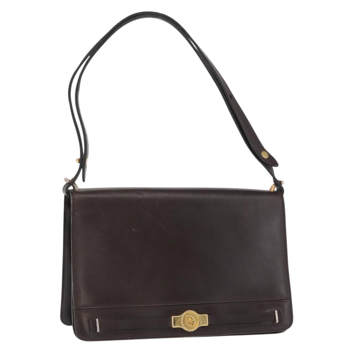 Christian Dior Shoulder Bag Leather Brown Gold Auth bs33067