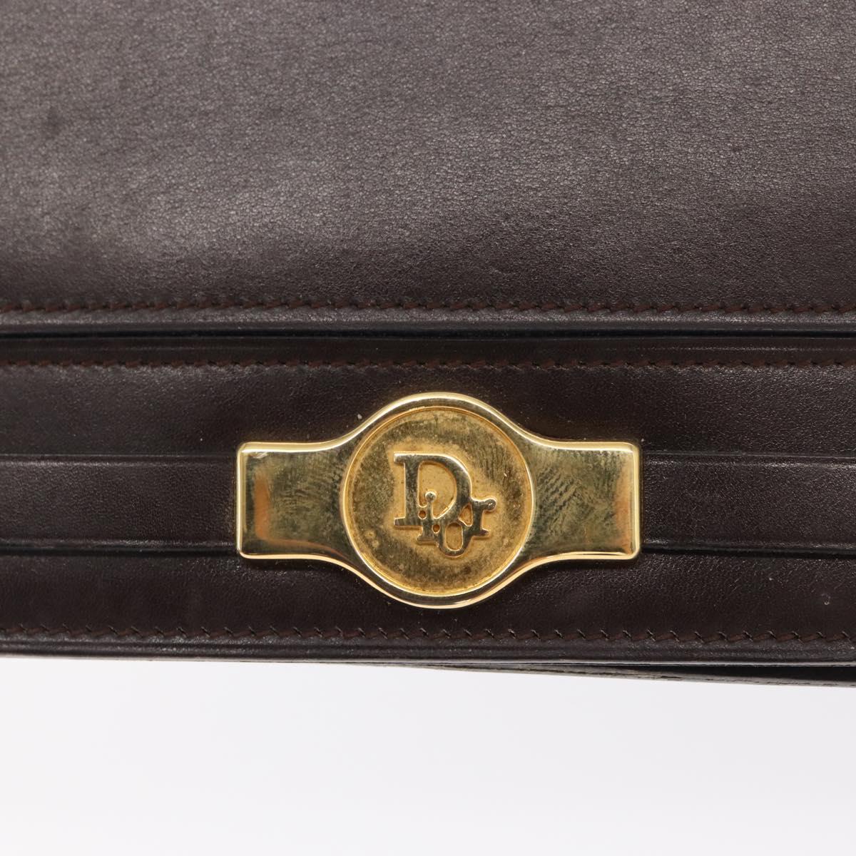 Christian Dior Shoulder Bag Leather Brown Gold Auth bs33067