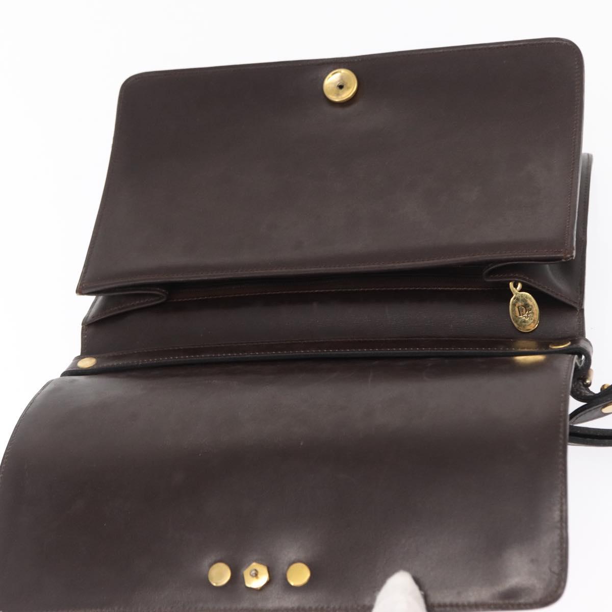 Christian Dior Shoulder Bag Leather Brown Gold Auth bs33067