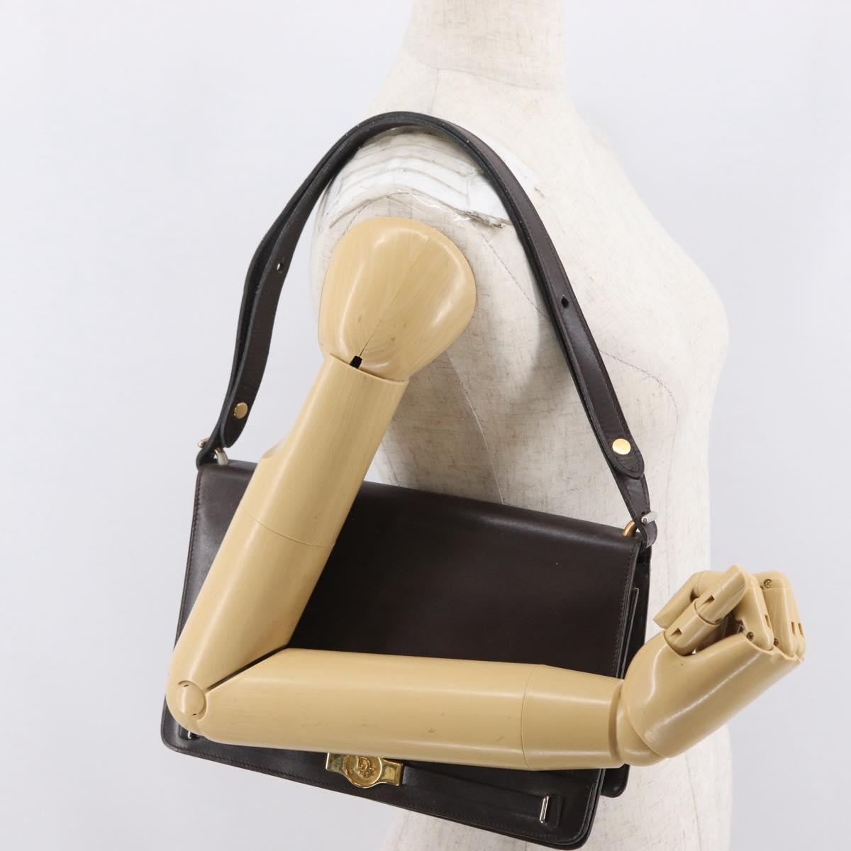 Christian Dior Shoulder Bag Leather Brown Gold Auth bs33067