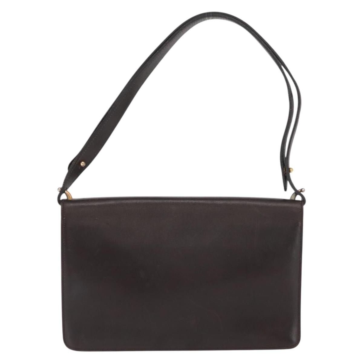 Christian Dior Shoulder Bag Leather Brown Gold Auth bs33067