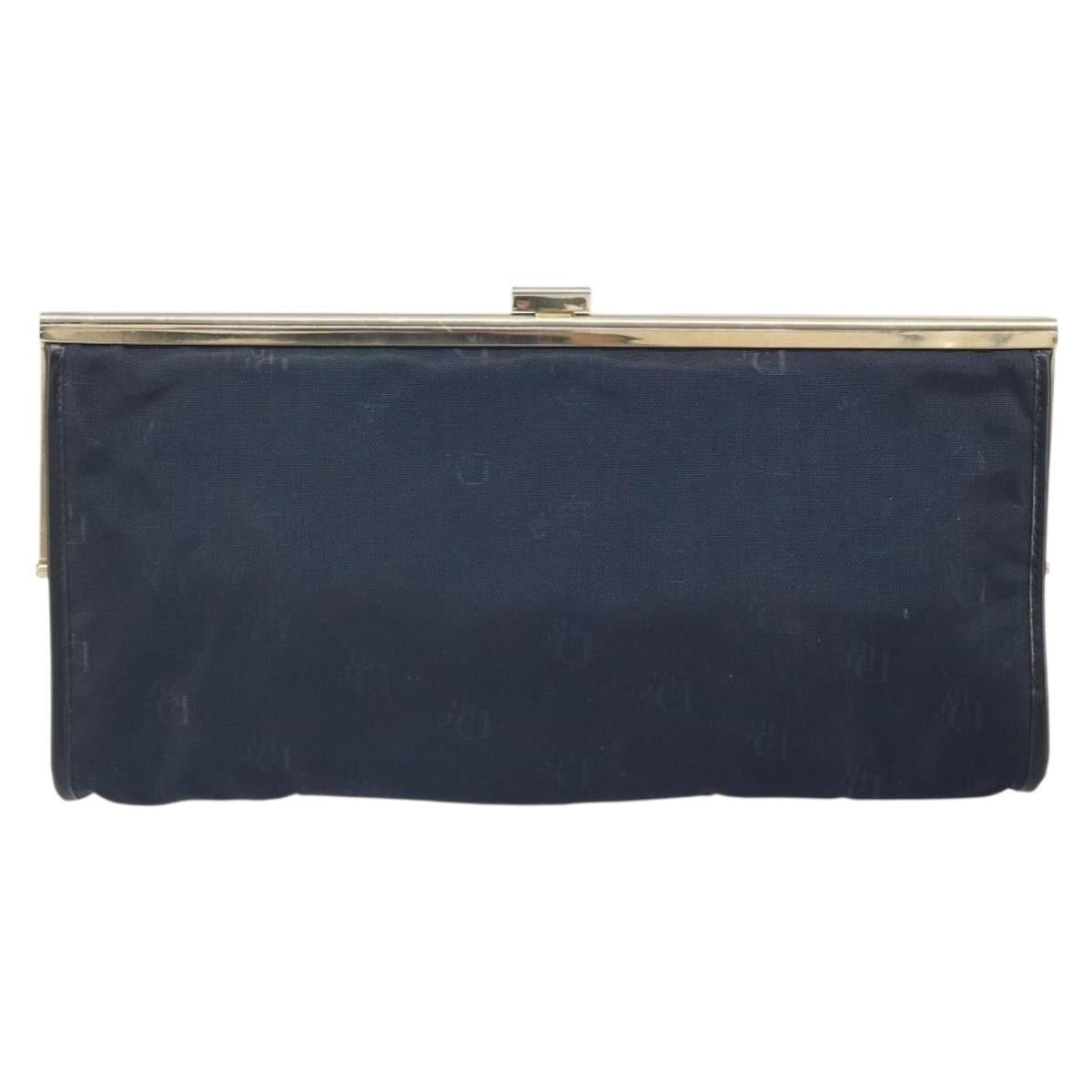 Christian Dior Clutch Bag Canvas Navy Gold Auth bs33068