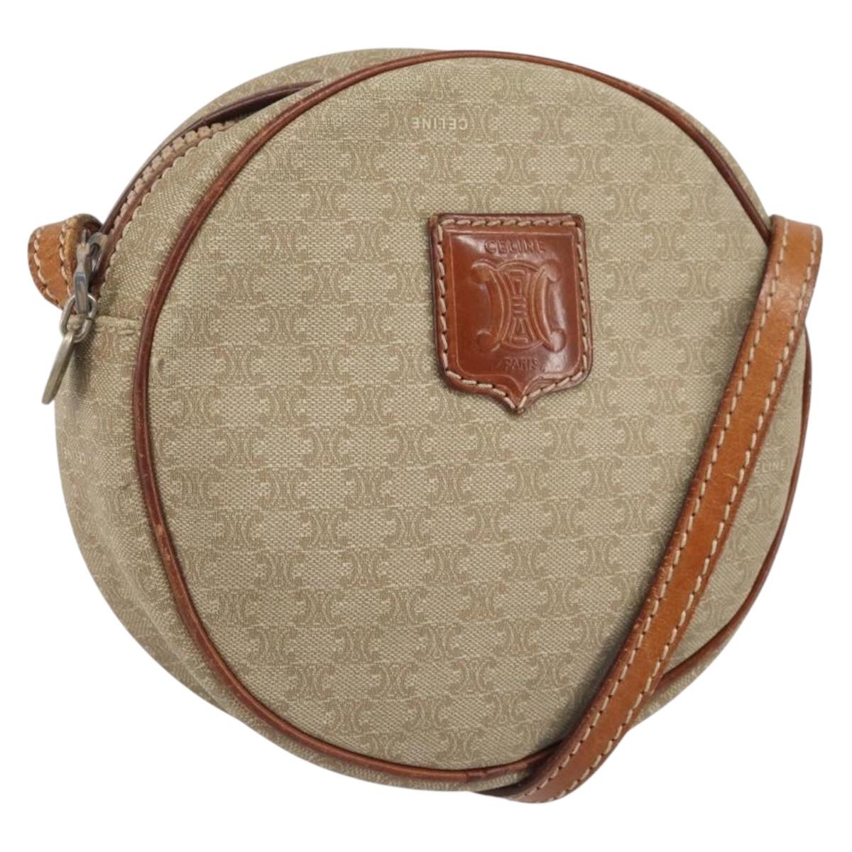 CELINE Macadam Canvas Shoulder Bag PVC Beige Auth bs33069
