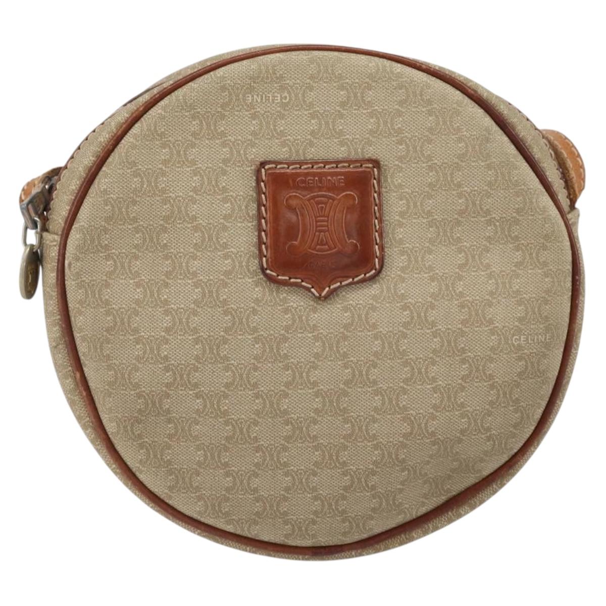 CELINE Macadam Canvas Shoulder Bag PVC Beige Auth bs33069