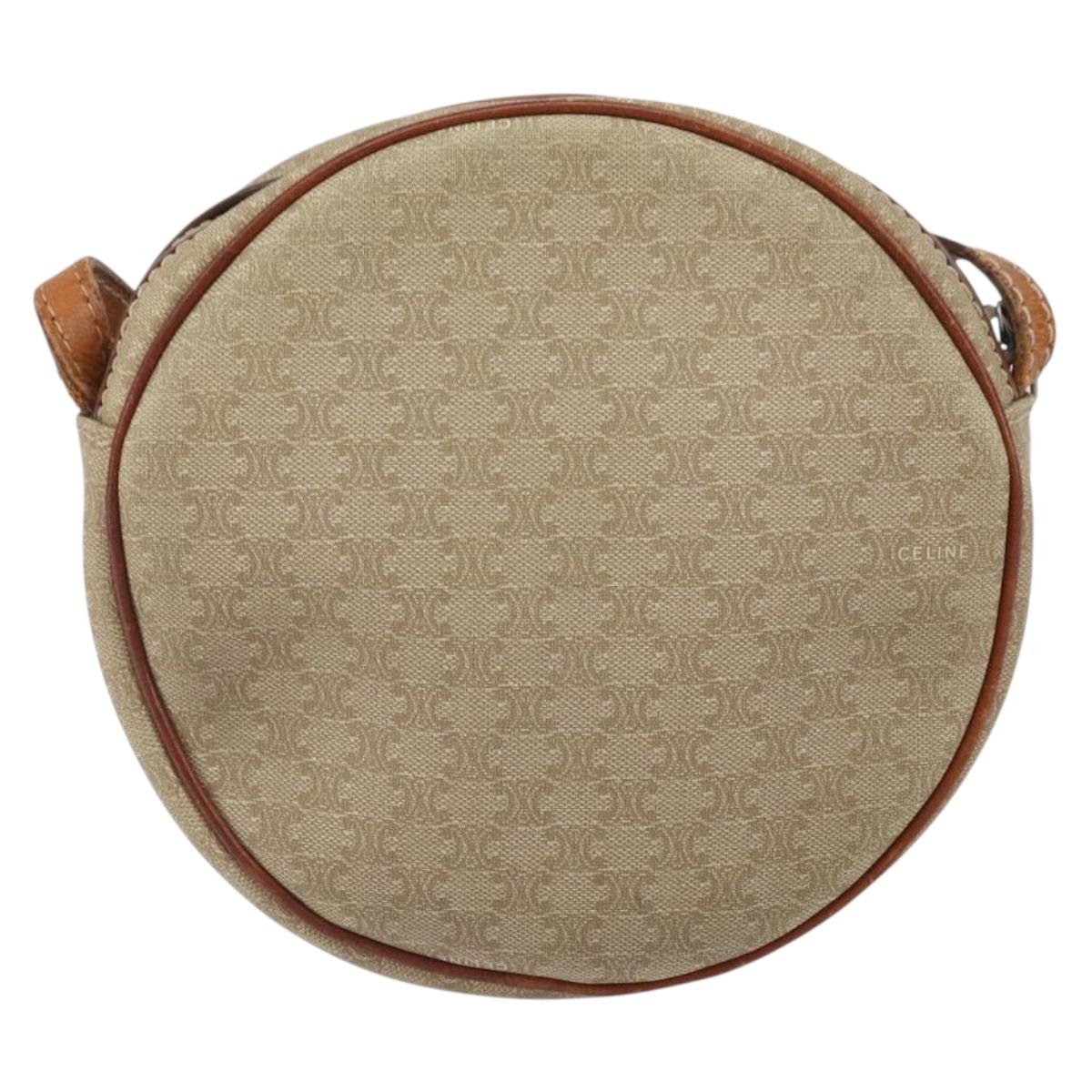 CELINE Macadam Canvas Shoulder Bag PVC Beige Auth bs33069