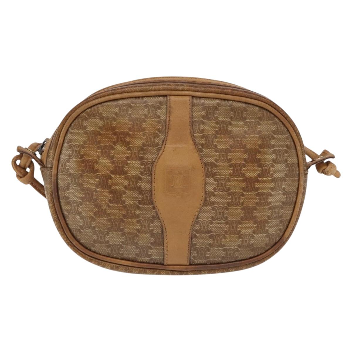 CELINE Macadam Canvas Shoulder Bag PVC Beige Auth bs33070