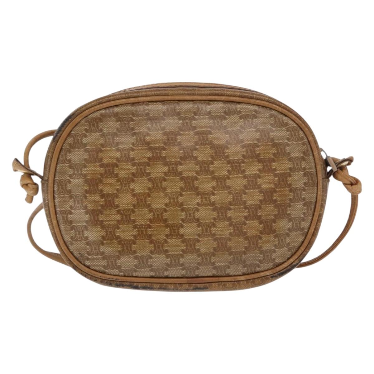 CELINE Macadam Canvas Shoulder Bag PVC Beige Auth bs33070