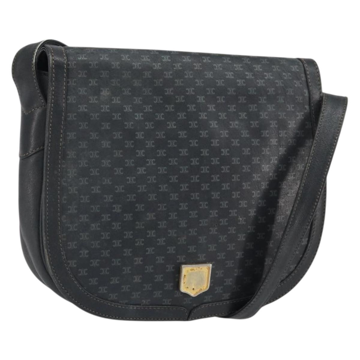 CELINE Shoulder Bag Leather Black Gold Auth bs33071