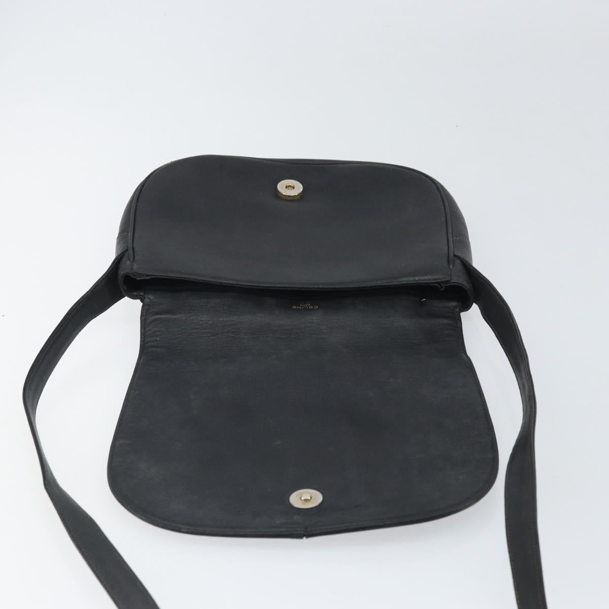 CELINE Shoulder Bag Leather Black Gold Auth bs33071