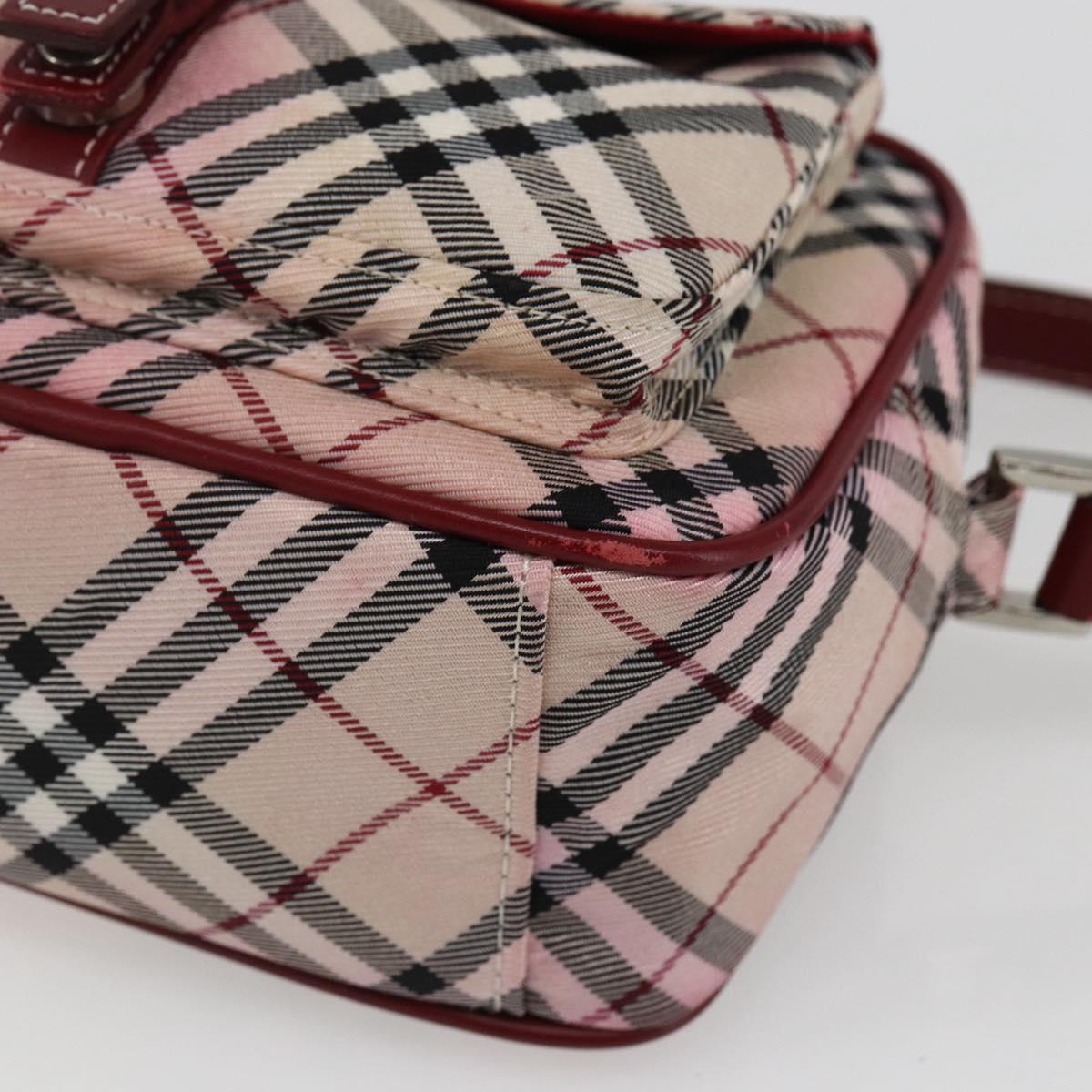 BURBERRY Nova Check Blue Label Shoulder Bag Nylon Beige Silver Auth bs33073