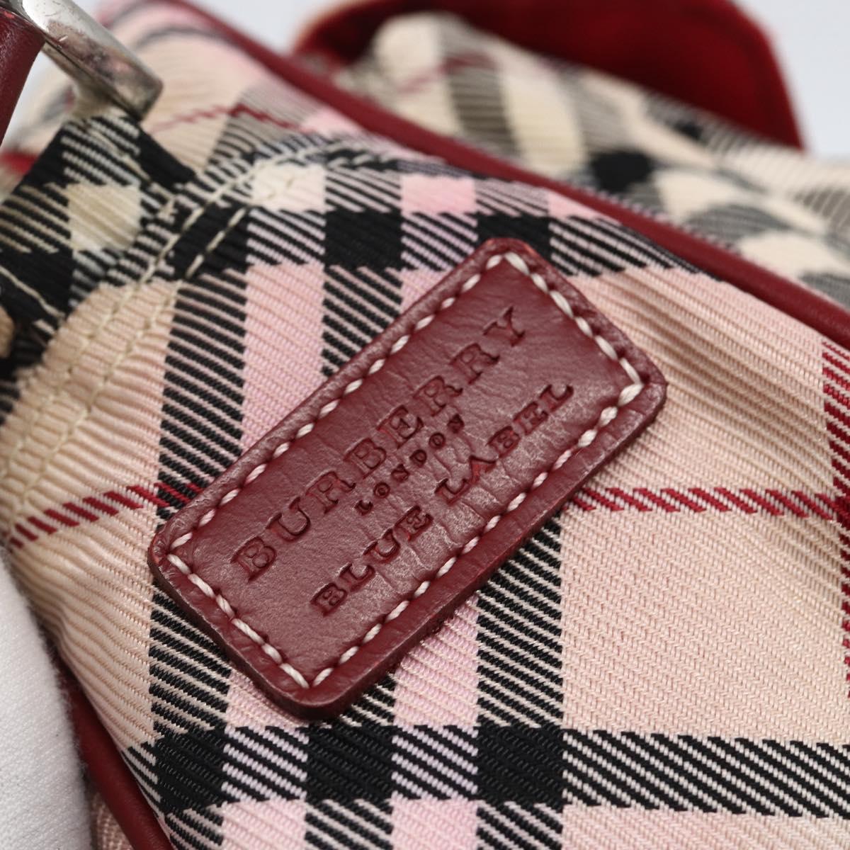 BURBERRY Nova Check Blue Label Shoulder Bag Nylon Beige Silver Auth bs33073