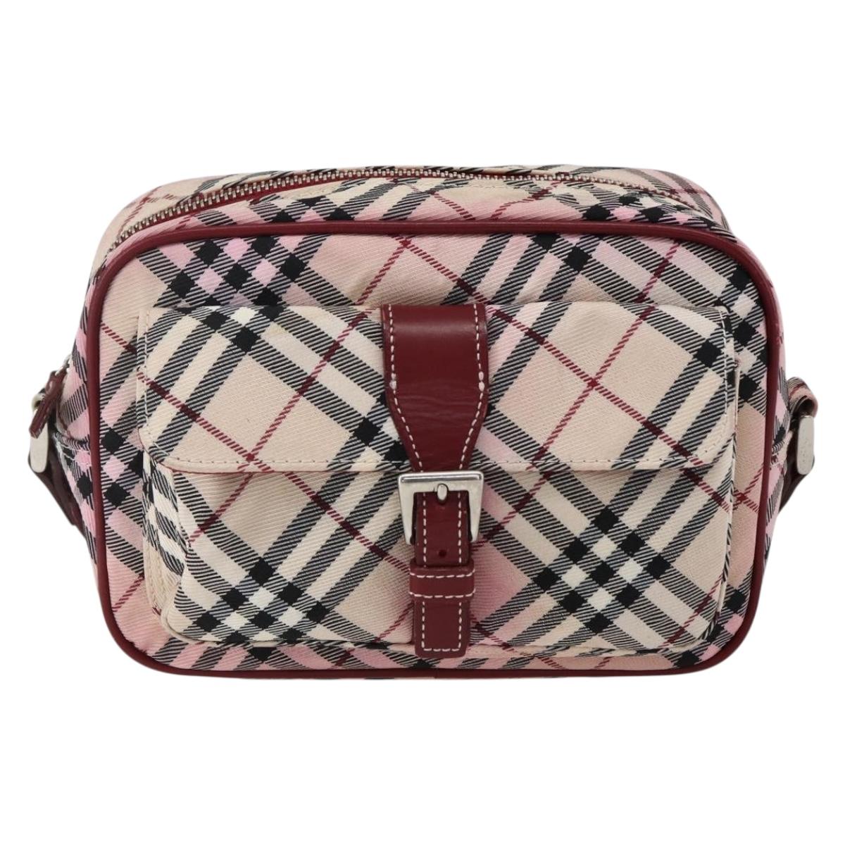BURBERRY Nova Check Blue Label Shoulder Bag Nylon Beige Silver Auth bs33073