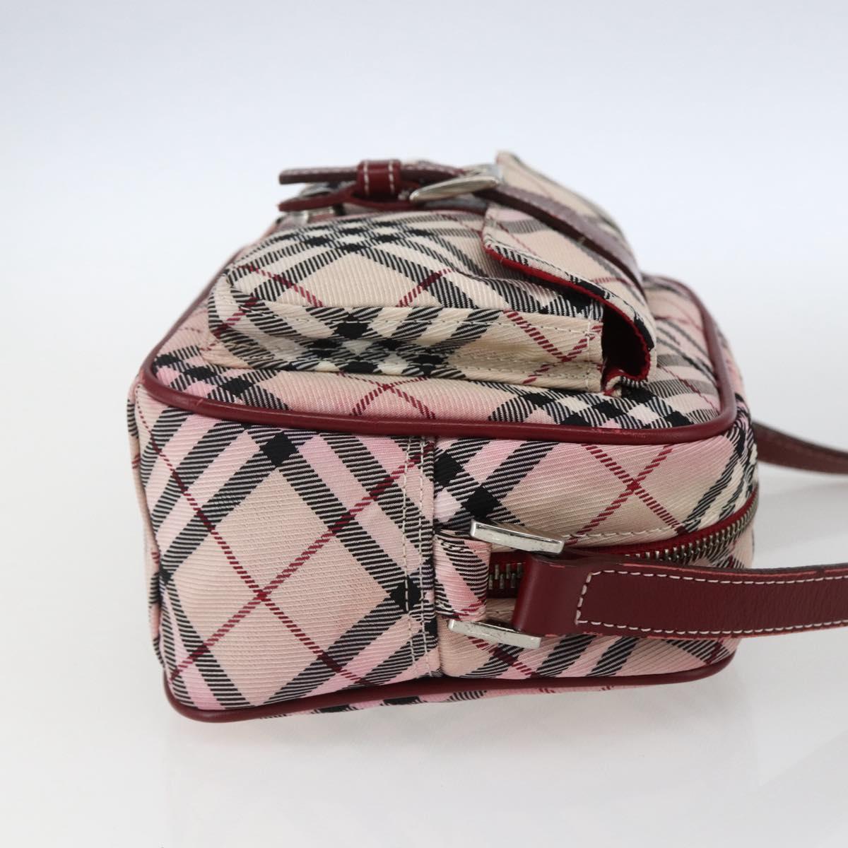 BURBERRY Nova Check Blue Label Shoulder Bag Nylon Beige Silver Auth bs33073