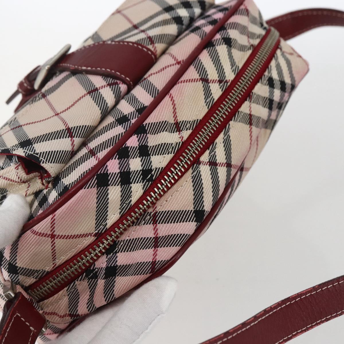 BURBERRY Nova Check Blue Label Shoulder Bag Nylon Beige Silver Auth bs33073
