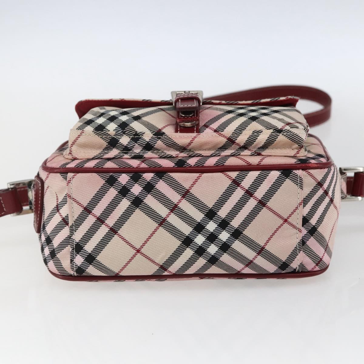BURBERRY Nova Check Blue Label Shoulder Bag Nylon Beige Silver Auth bs33073