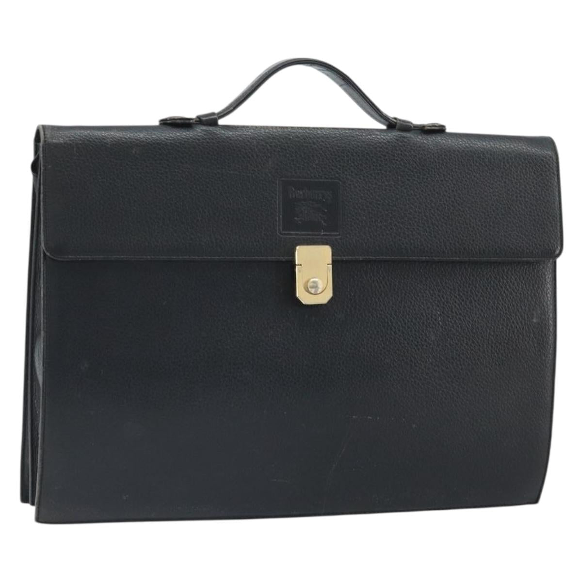 Burberrys Business Bag Leather Black Gold Auth bs33074