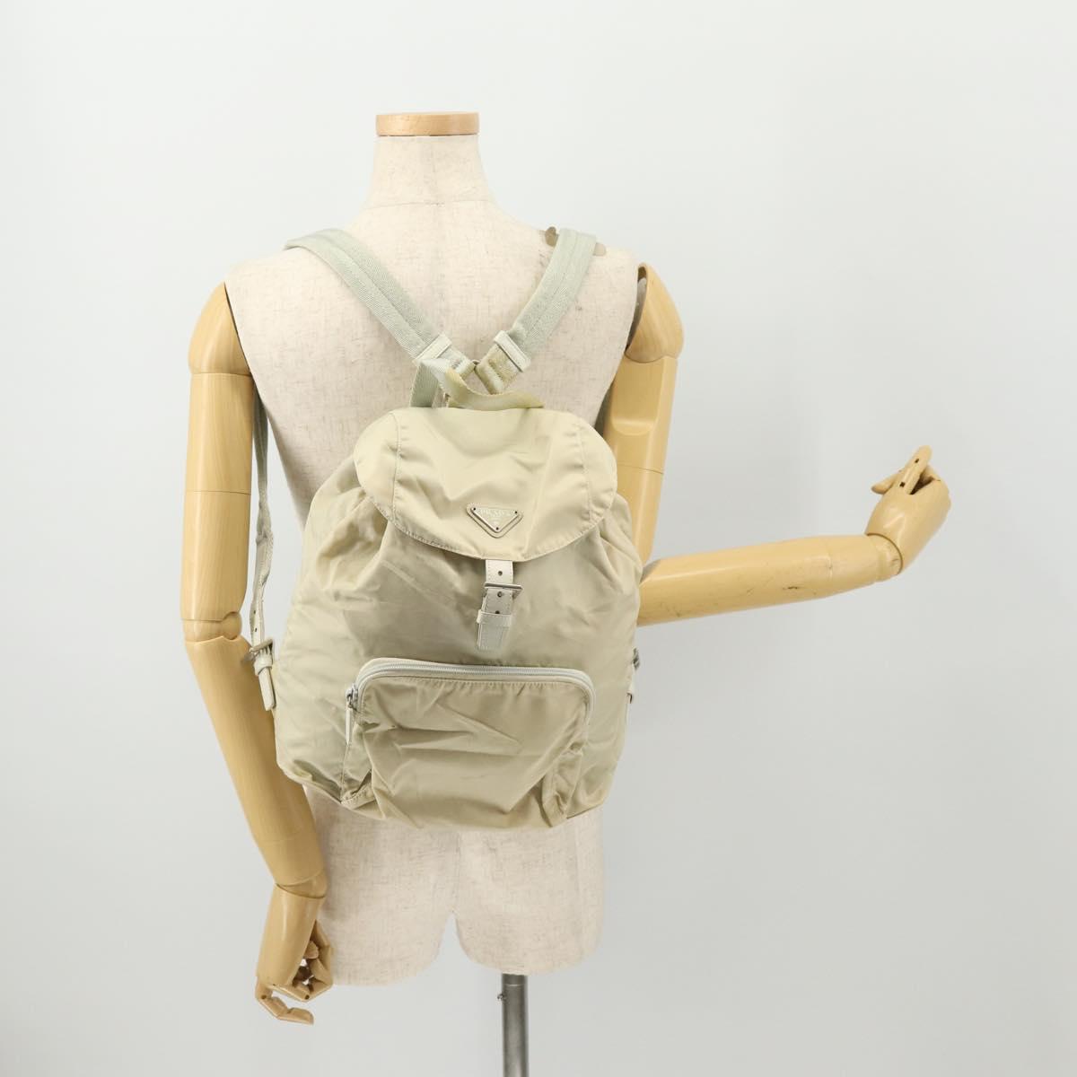 PRADA Backpack Nylon Beige Silver Auth bs33075