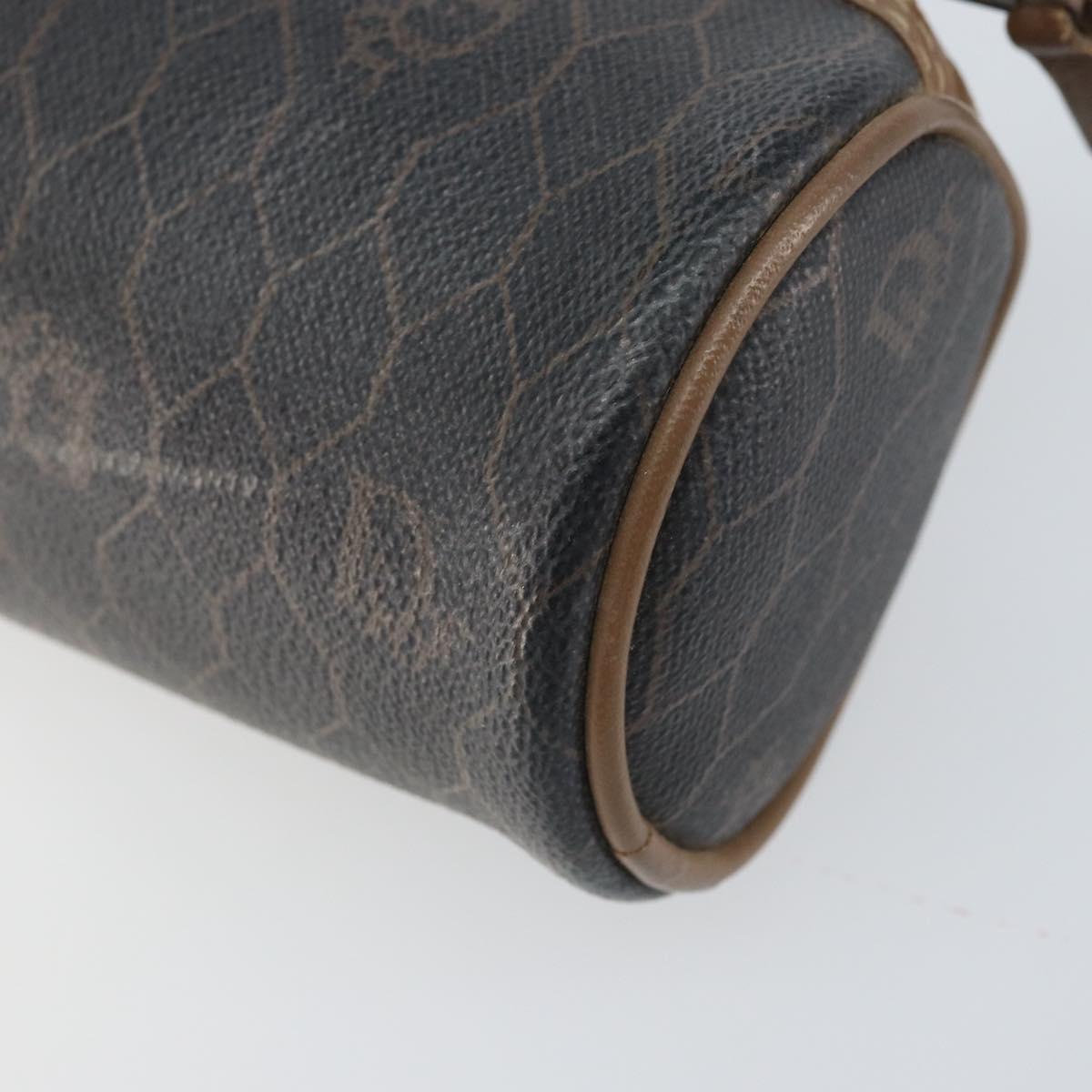 Christian Dior Honeycomb Canvas Pouch PVC Leather Black Auth bs33076