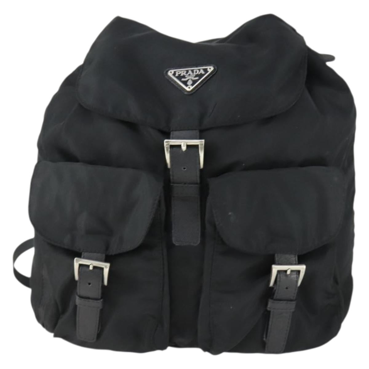PRADA Backpack Nylon Black Silver Auth bs33077