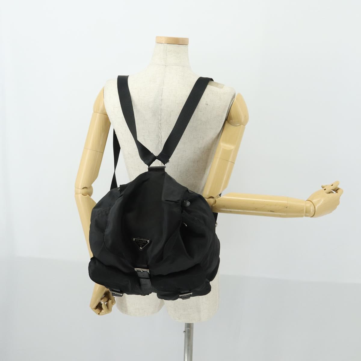 PRADA Backpack Nylon Black Silver Auth bs33077