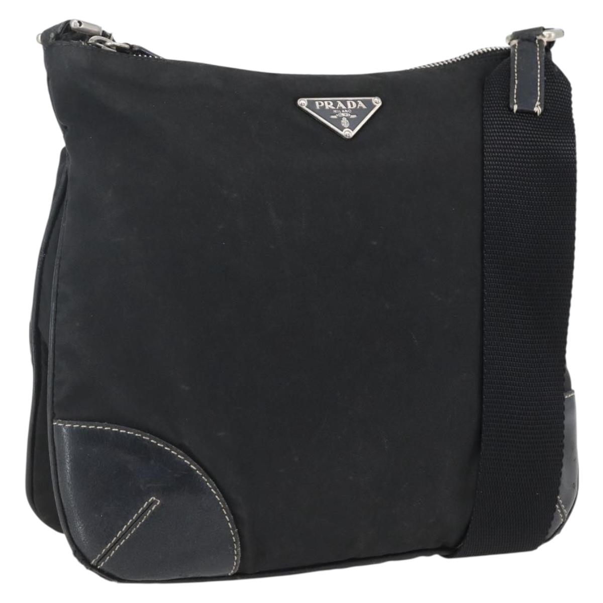 PRADA Shoulder Bag Nylon Black Silver Auth bs33078