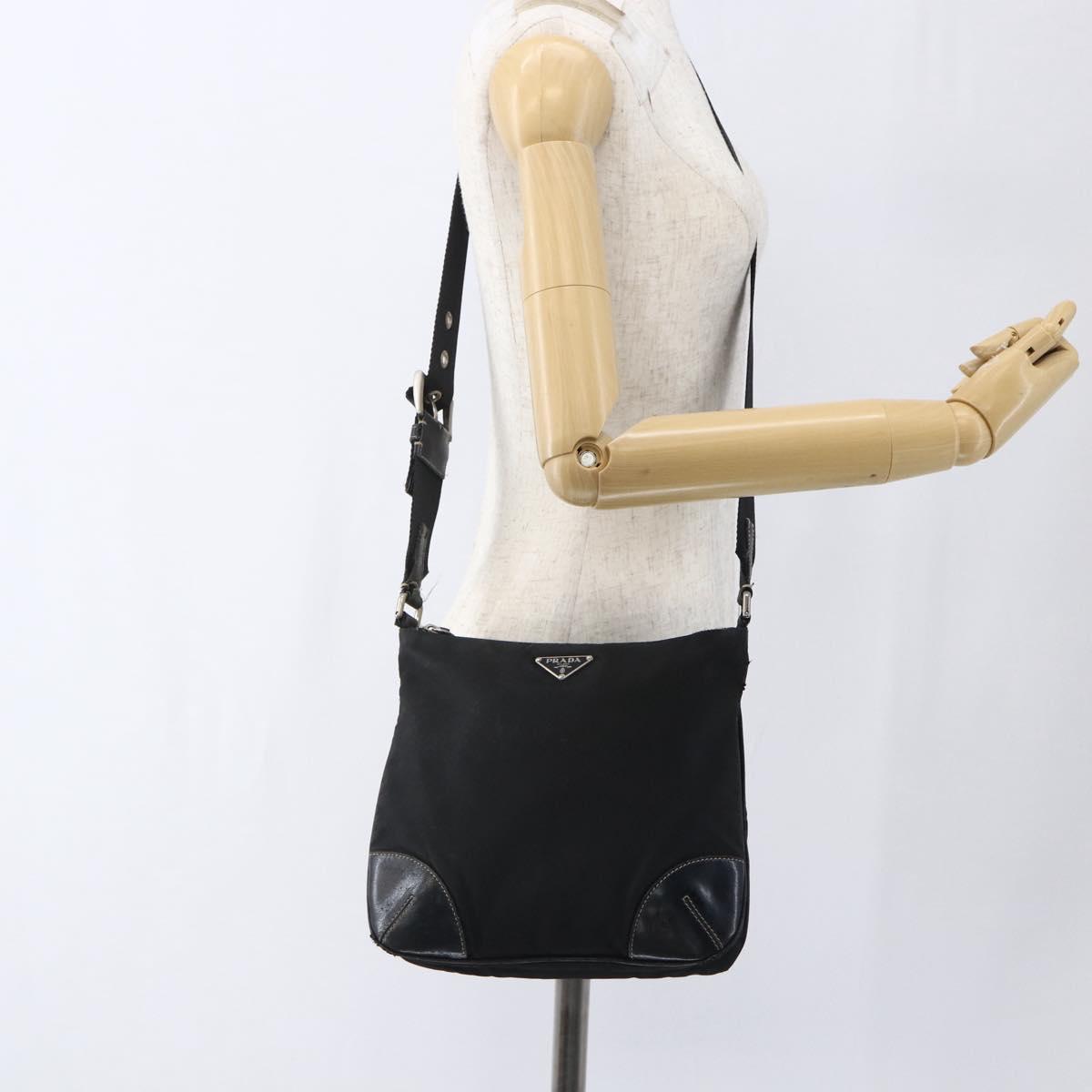 PRADA Shoulder Bag Nylon Black Silver Auth bs33078