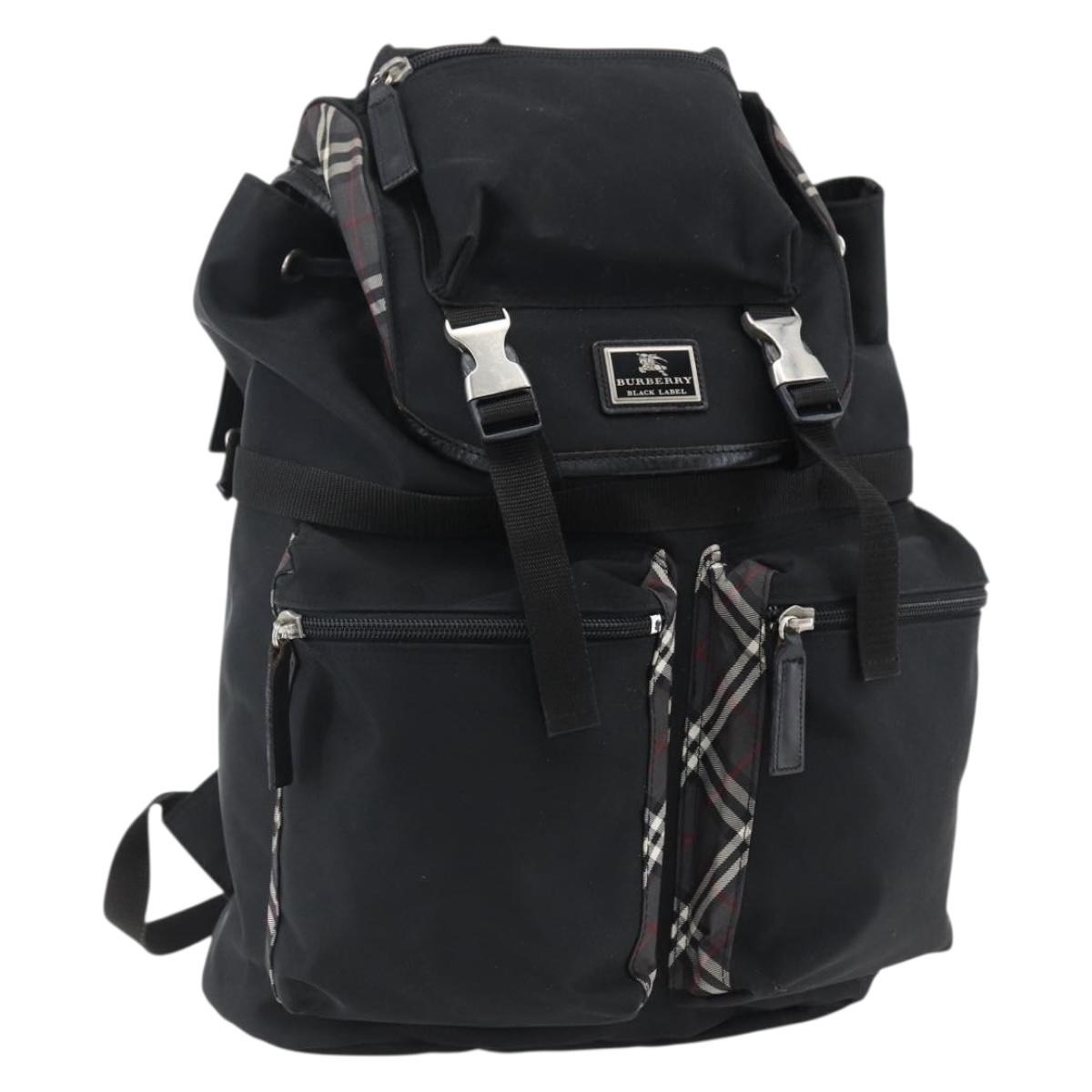 BURBERRY Black label Backpack Nylon Silver Black Auth bs33083