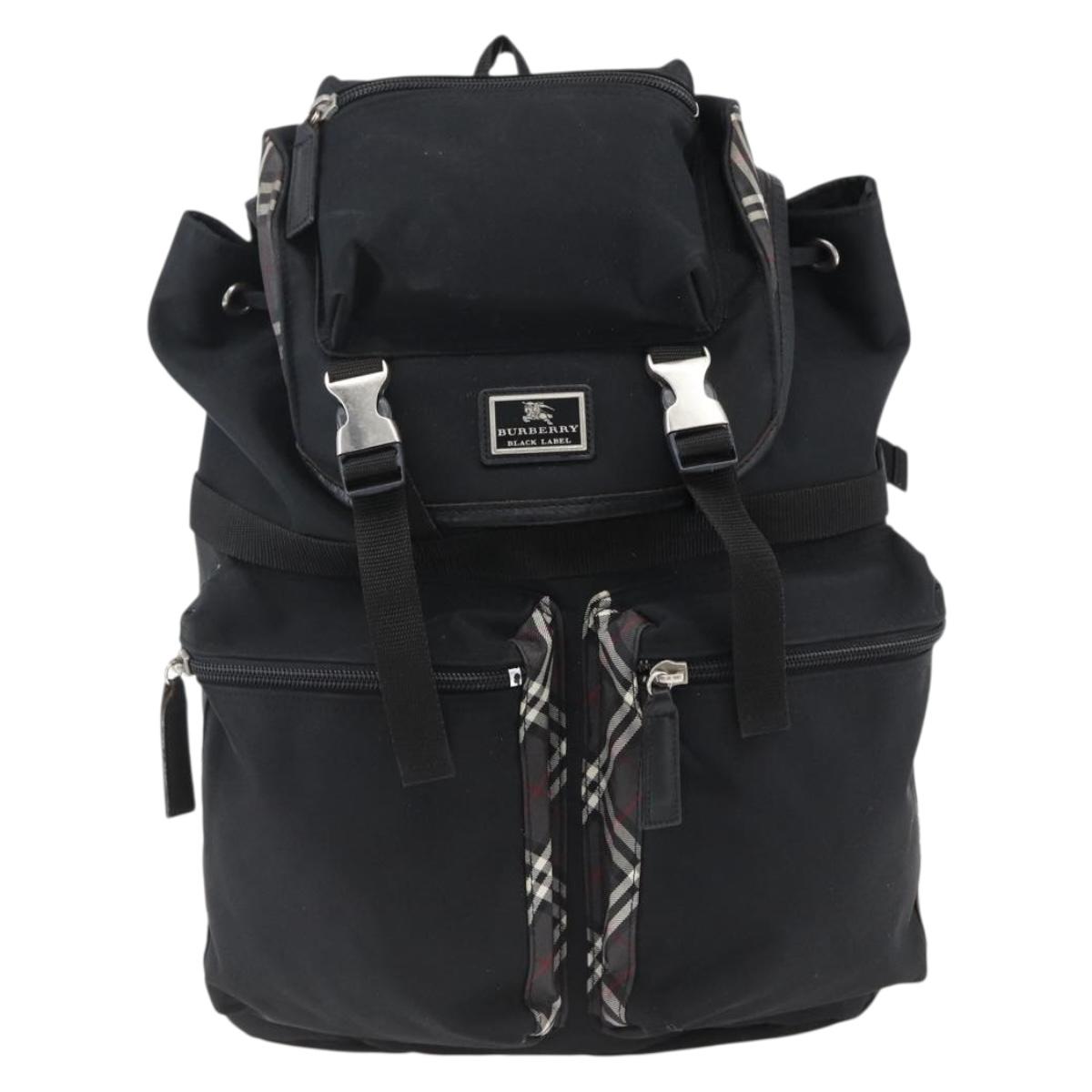 BURBERRY Black label Backpack Nylon Silver Black Auth bs33083