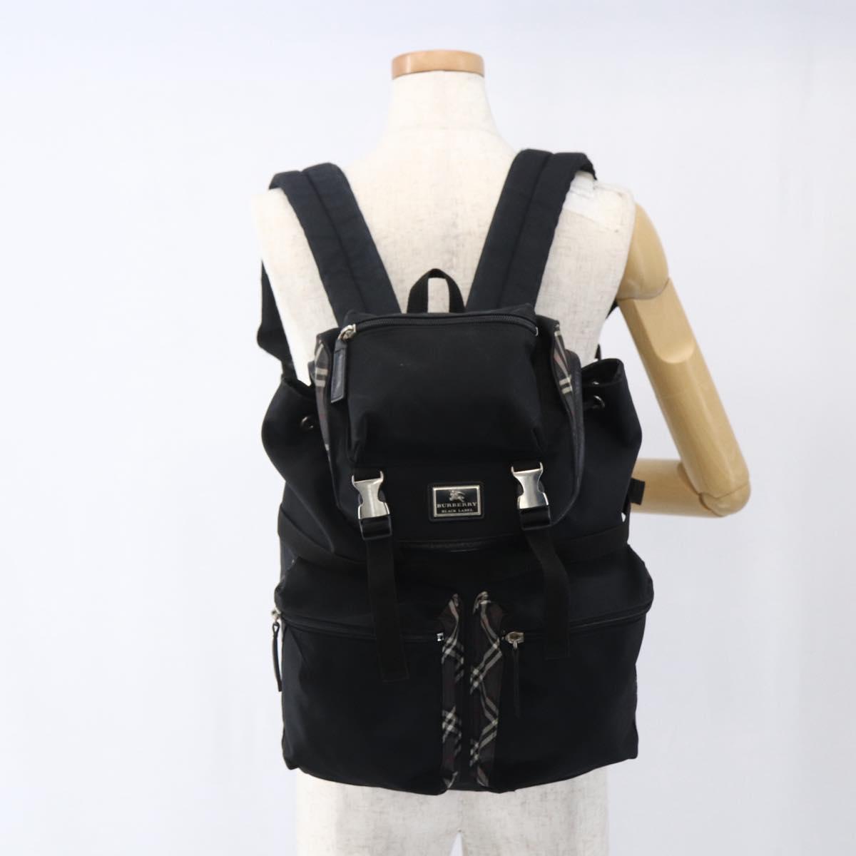 BURBERRY Black label Backpack Nylon Silver Black Auth bs33083