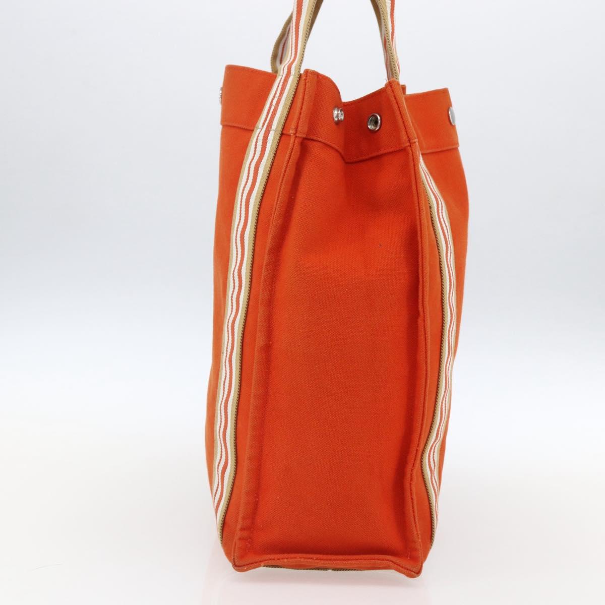 HERMES Sac De Plage Tote Bag Canvas Orange Silver Auth bs33086