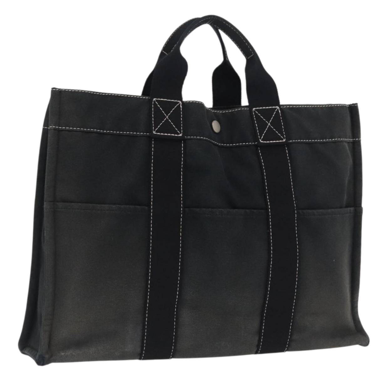 HERMES Deauville Hand Bag Canvas Black Auth bs33087