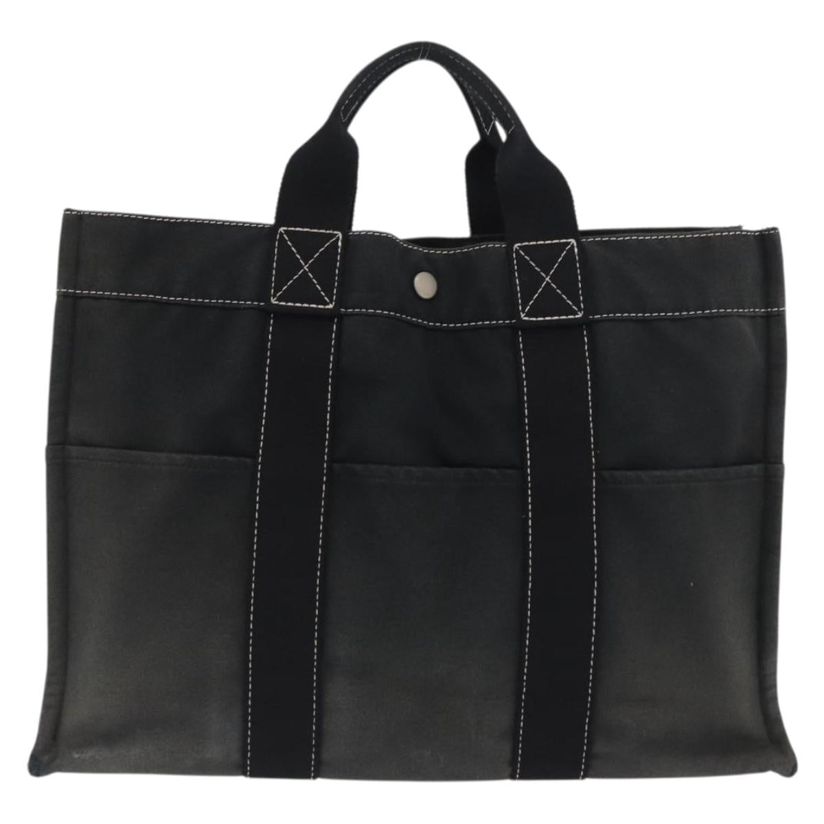 HERMES Deauville Hand Bag Canvas Black Auth bs33087