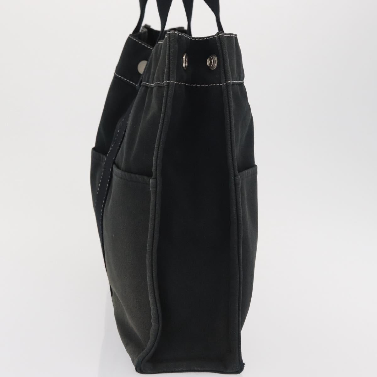 HERMES Deauville Hand Bag Canvas Black Auth bs33087