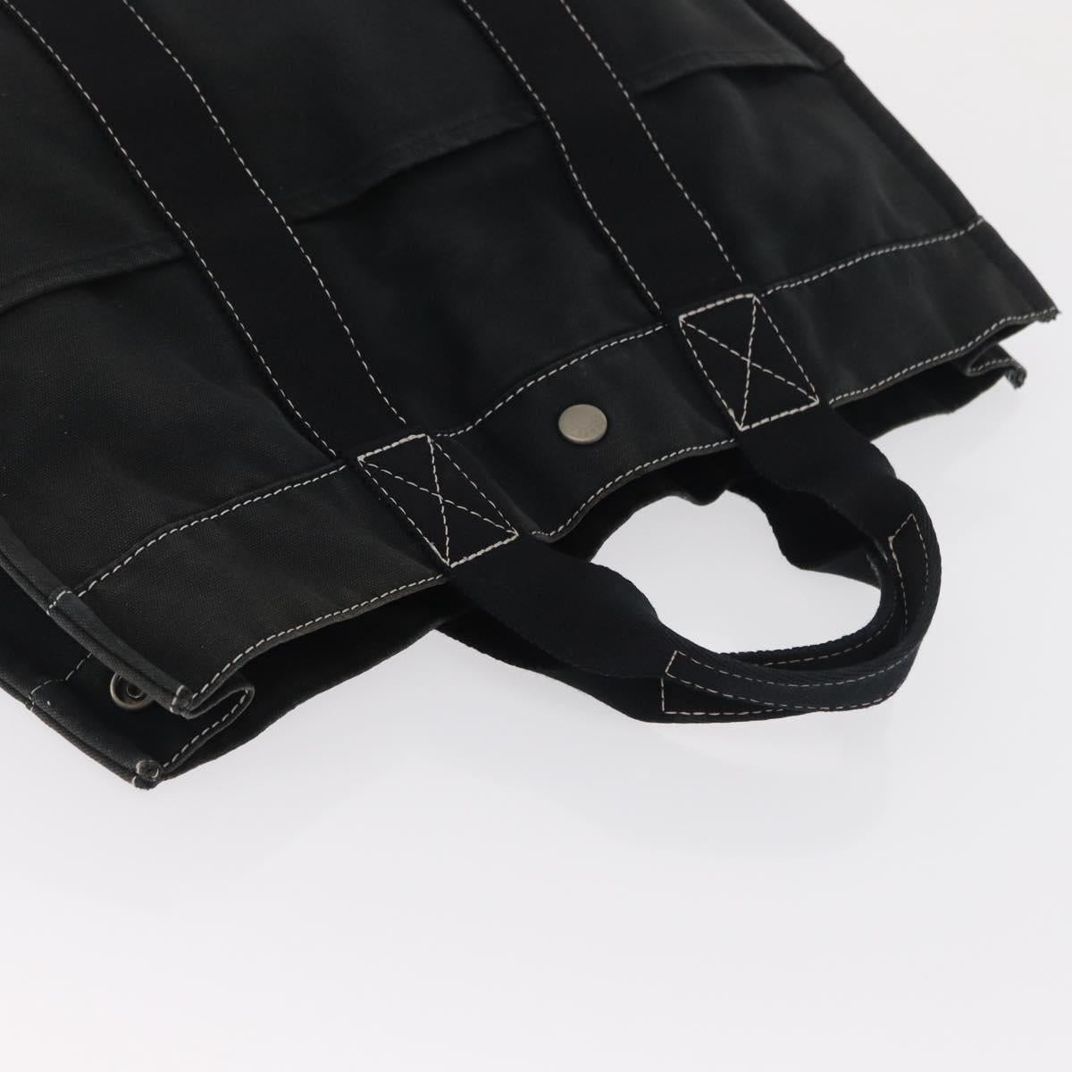HERMES Deauville Hand Bag Canvas Black Auth bs33087