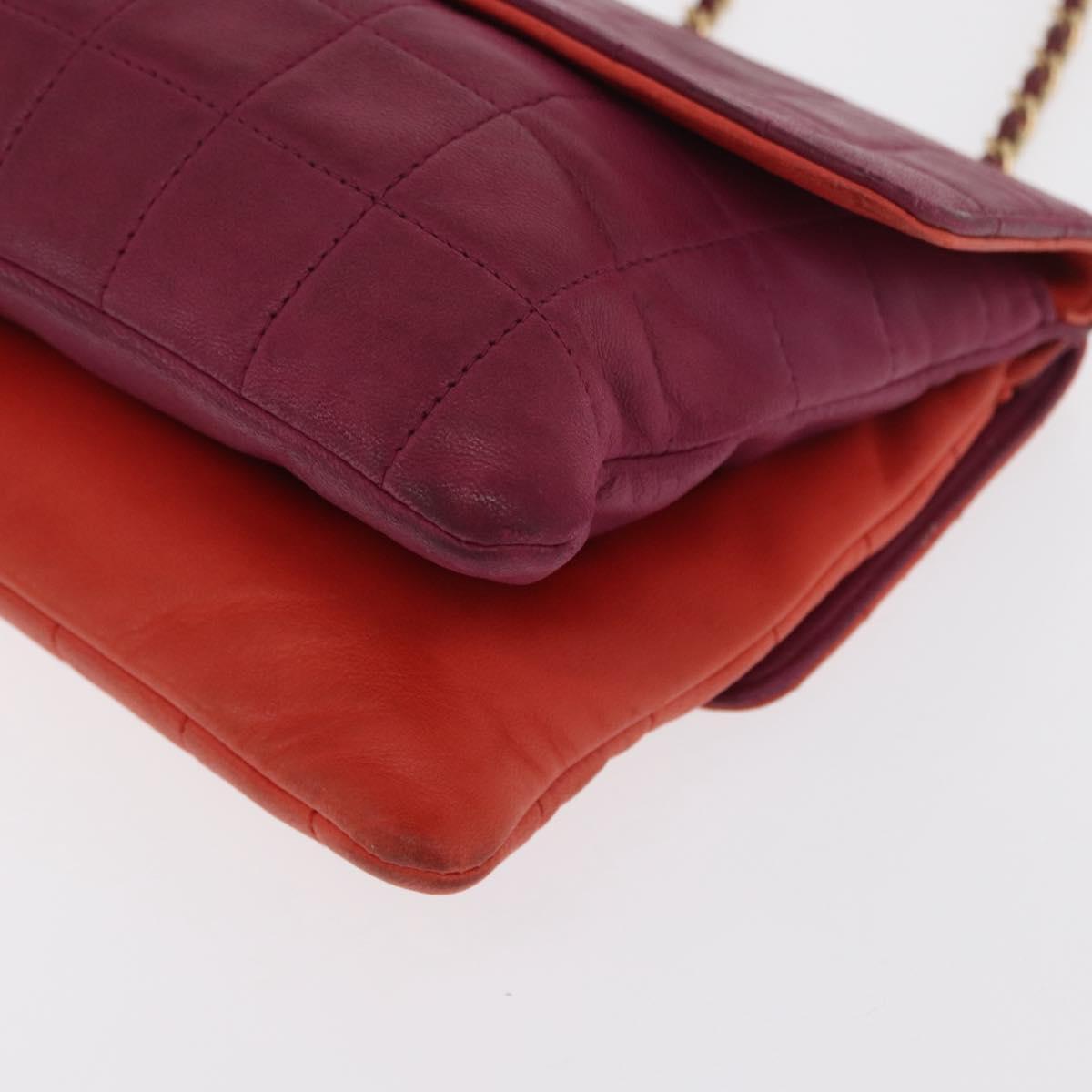 CHANEL Choco Bar Hand Bag Lamb Skin Orange Gold CC Auth bs33102