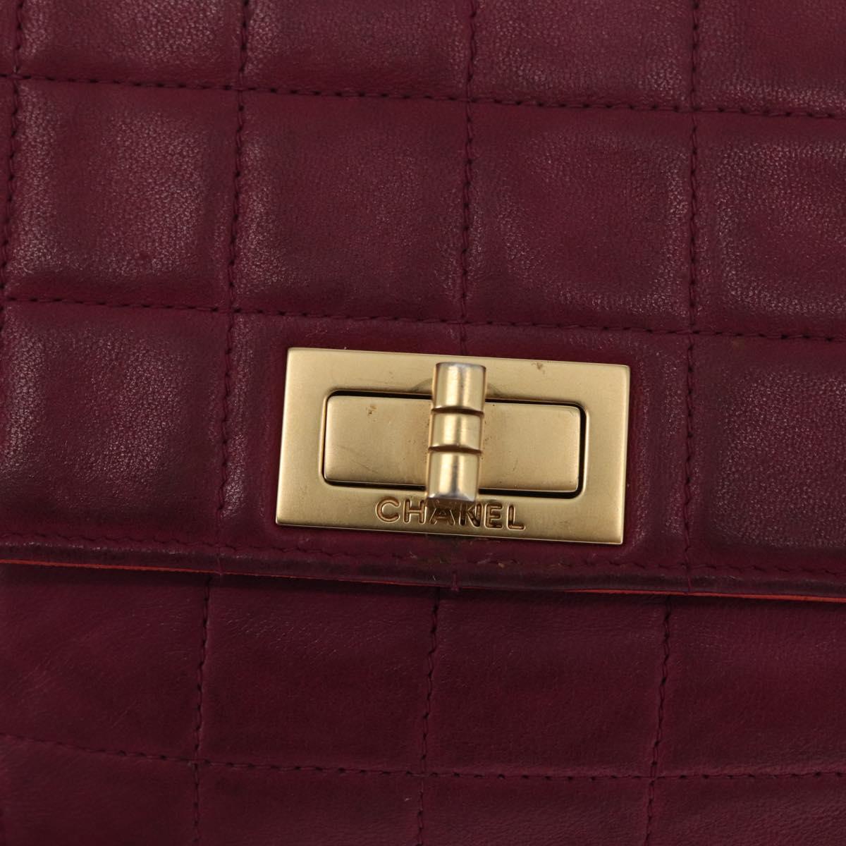 CHANEL Choco Bar Hand Bag Lamb Skin Orange Gold CC Auth bs33102