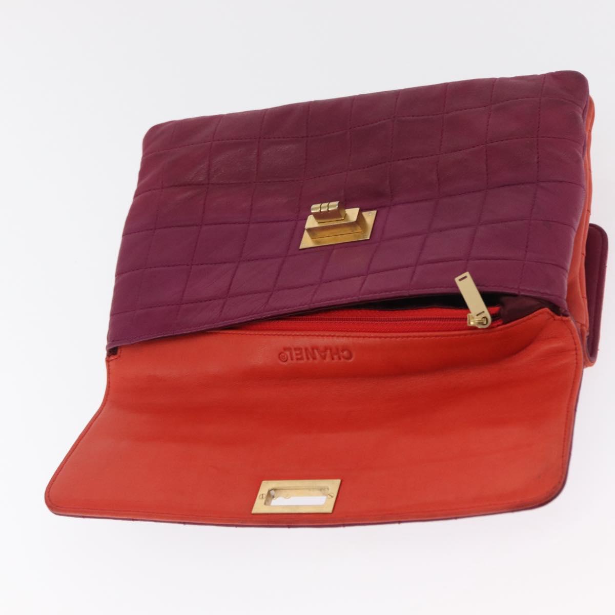 CHANEL Choco Bar Hand Bag Lamb Skin Orange Gold CC Auth bs33102
