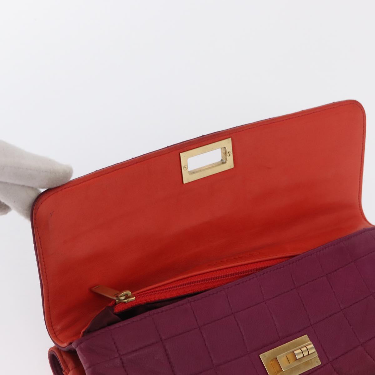 CHANEL Choco Bar Hand Bag Lamb Skin Orange Gold CC Auth bs33102