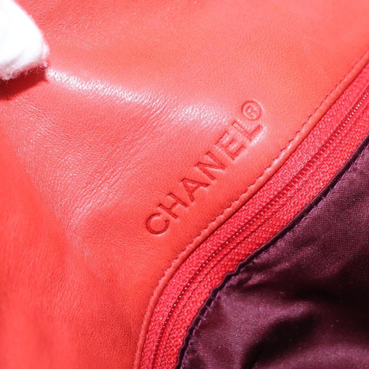 CHANEL Choco Bar Hand Bag Lamb Skin Orange Gold CC Auth bs33102