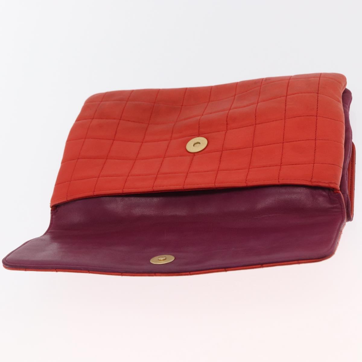 CHANEL Choco Bar Hand Bag Lamb Skin Orange Gold CC Auth bs33102