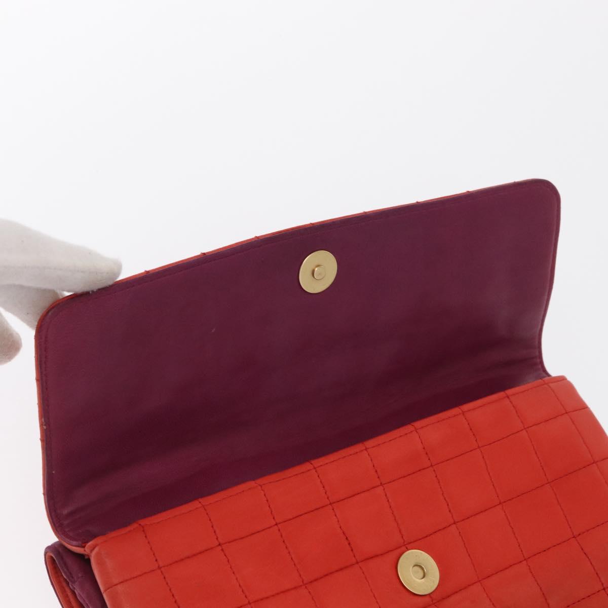 CHANEL Choco Bar Hand Bag Lamb Skin Orange Gold CC Auth bs33102