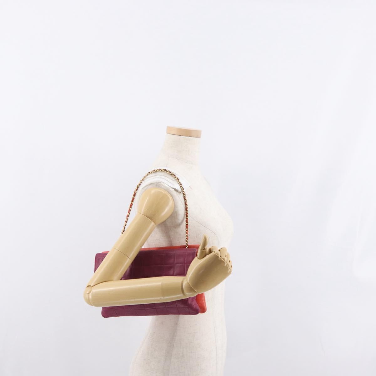 CHANEL Choco Bar Hand Bag Lamb Skin Orange Gold CC Auth bs33102